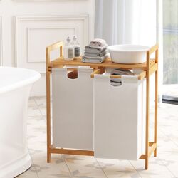 Корзина для белья Costway JV10141WH (White/Bamboo) Thumb