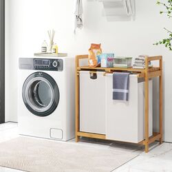 Корзина для белья Costway JV10141WH (White/Bamboo) Thumb