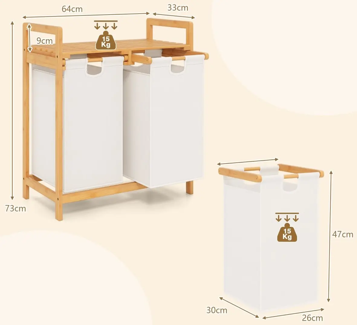 Корзина для белья Costway JV10141WH (White/Bamboo)