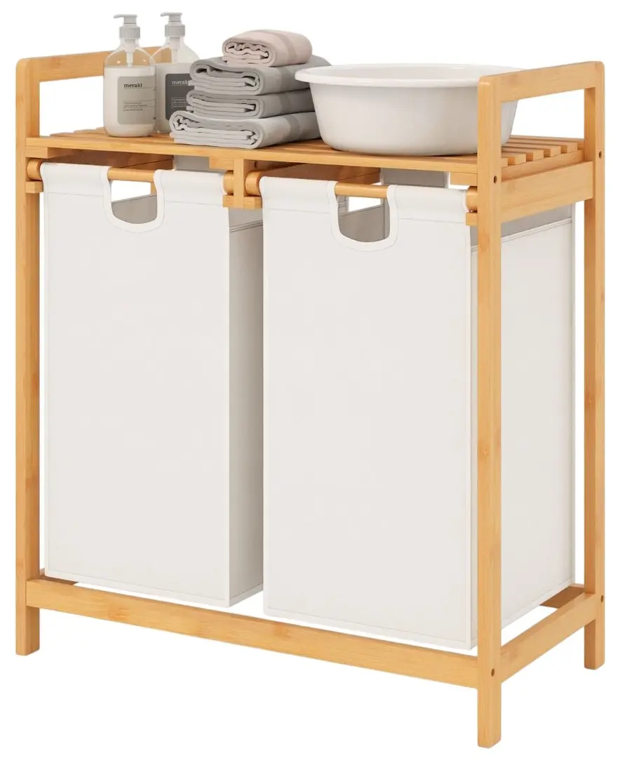 Корзина для белья Costway JV10141WH (White/Bamboo)