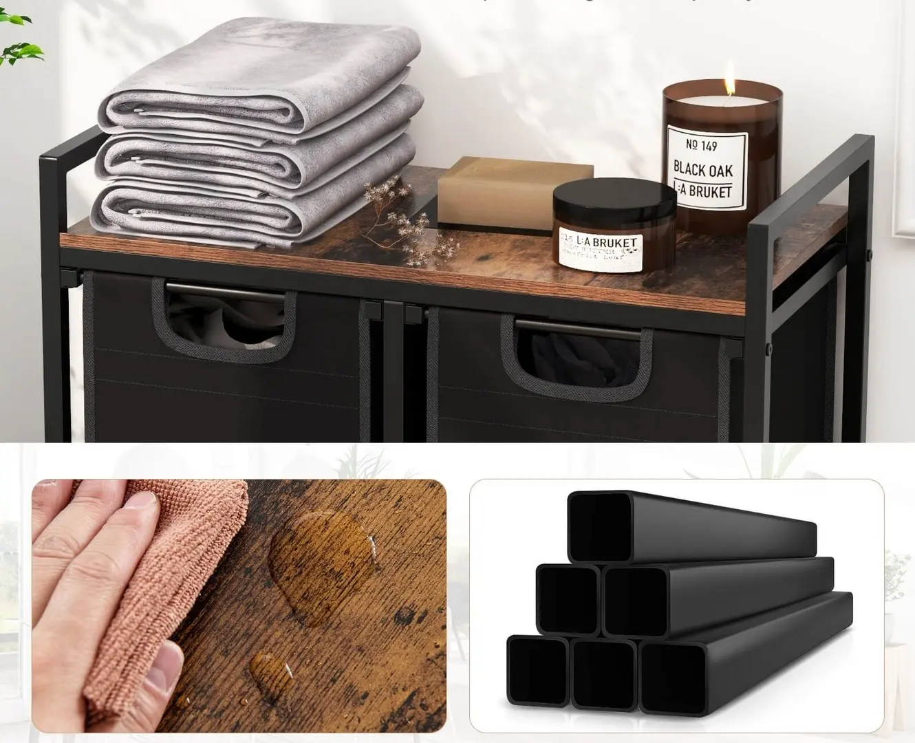 Cos pentru rufe Costway JZ10178CF (Black/Rustic Brown)