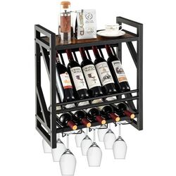 Raft pentru sticle Costway JV10898 (Rustic Brown/Black) Thumb