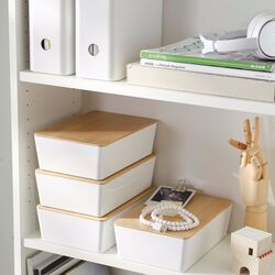 Контейнер с крышкой Ikea Kuggis 18x26x8 (Белый/Бамбук) Thumb