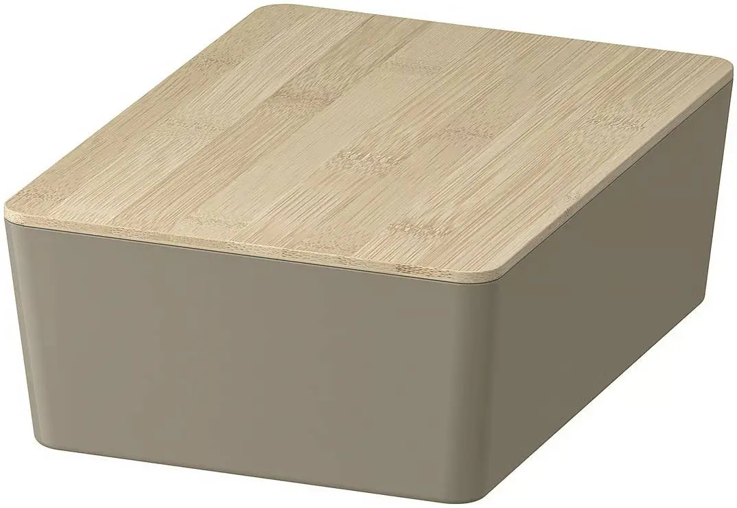 Контейнер с крышкой Ikea Kuggis 18x26x8cm (Темно-серо-бежевый/Бамбук)