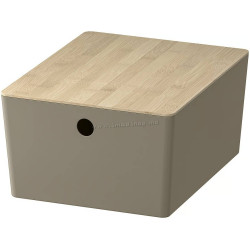 Container cu capac Ikea Kuggis 26x35x15cm (Gri închis-Bej/Bambus)