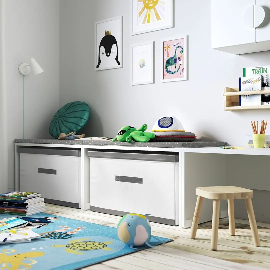 Cutie cu capac Ikea Jattebjorn 81x45x44 (Alb/Gri)