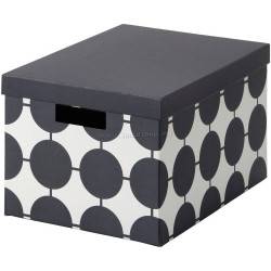 Коробка с крышкой Ikea Tjena 25x35x20cm (Черно-белый/Горошек) Thumb
