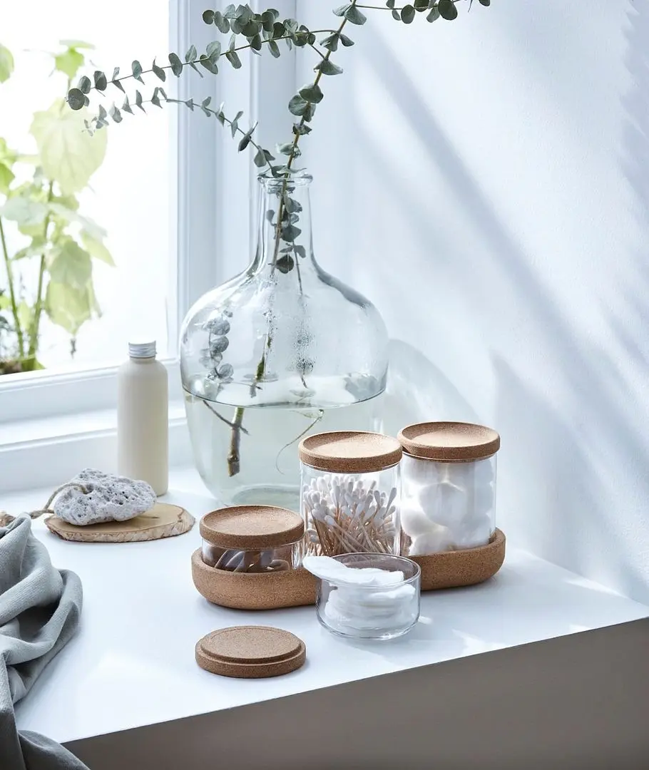 Set de borcane cu capac şi tavă Ikea Saxborga sticlă/plută 5buc