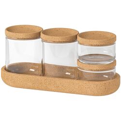 Set de borcane cu capac şi tavă Ikea Saxborga sticlă/plută 5buc