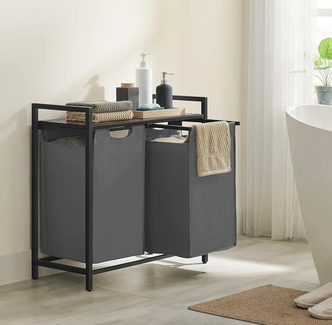 Корзина для сортировки белья Songmics Vasagle BLH201G01 (Rustic Brown/Grey) - 7