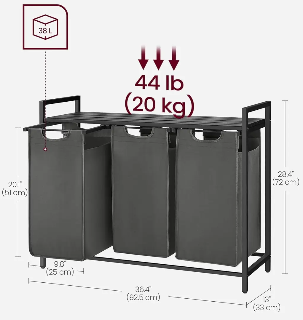 Корзина для сортировки белья Songmics Vasagle BLH301G01 (Black/Grey)