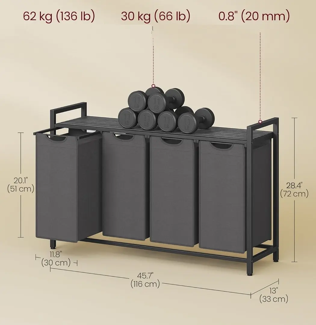 Cos de sortare rufe Songmics Vasagle BLH401G01 (Charcoal Grey) - 4