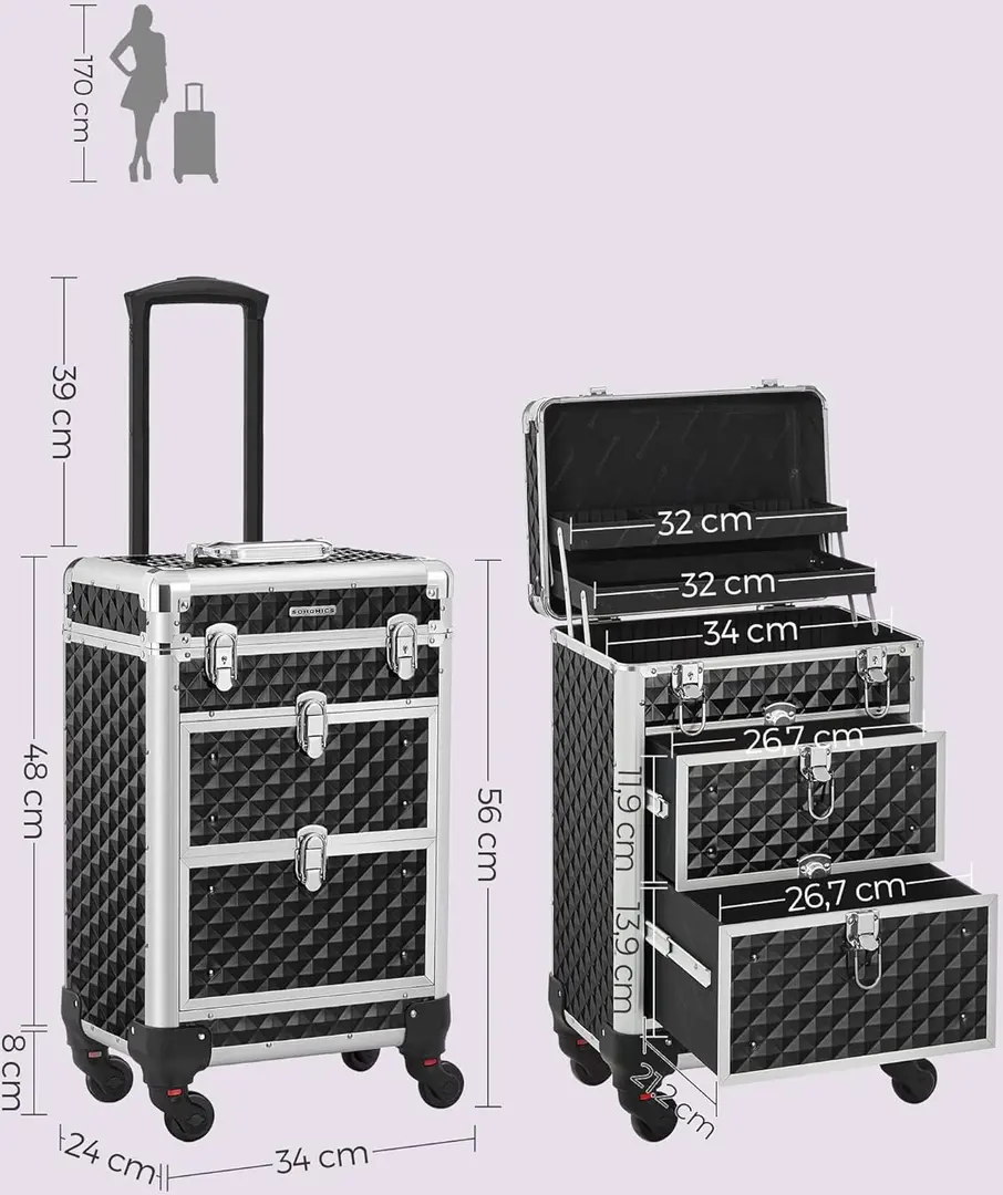 Valiză organizator cosmetic Songmics JHZ08BK (Black) - 6