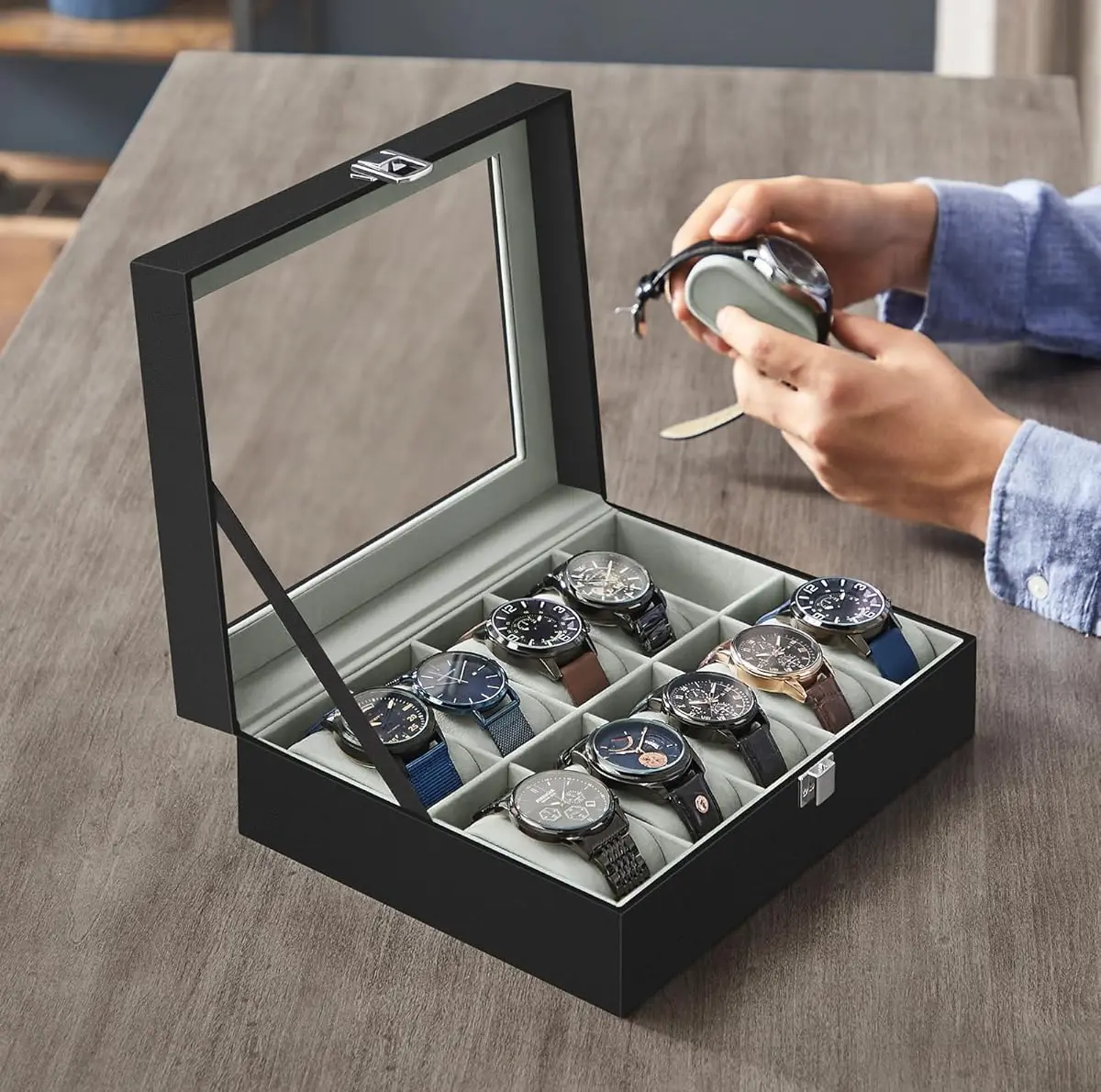 Organizator de ceasuri Songmics JWB010BK (Black/Grey)