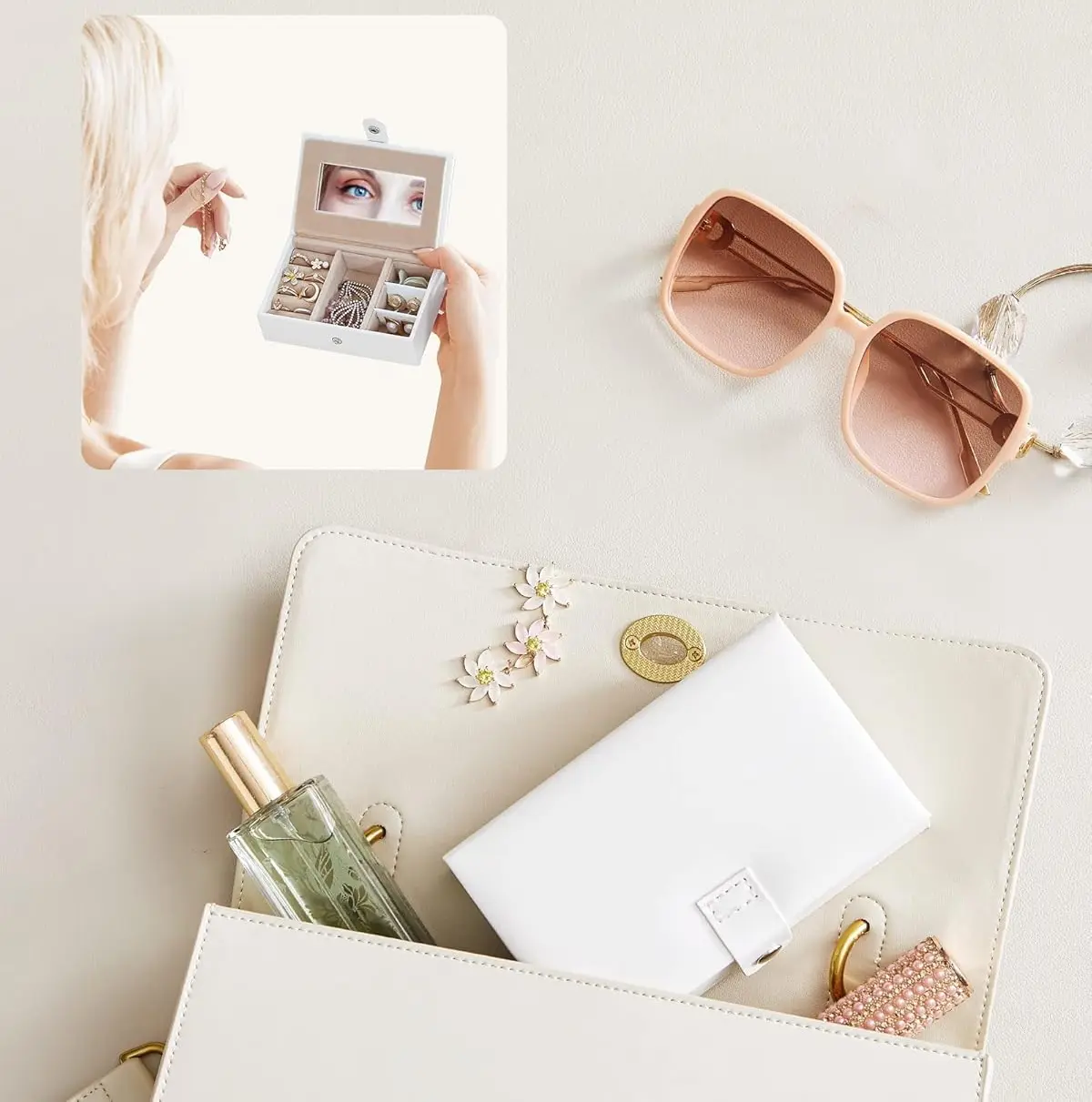 Органайзер для украшений Songmics JBC121W (Cloud White/Sand Beige)