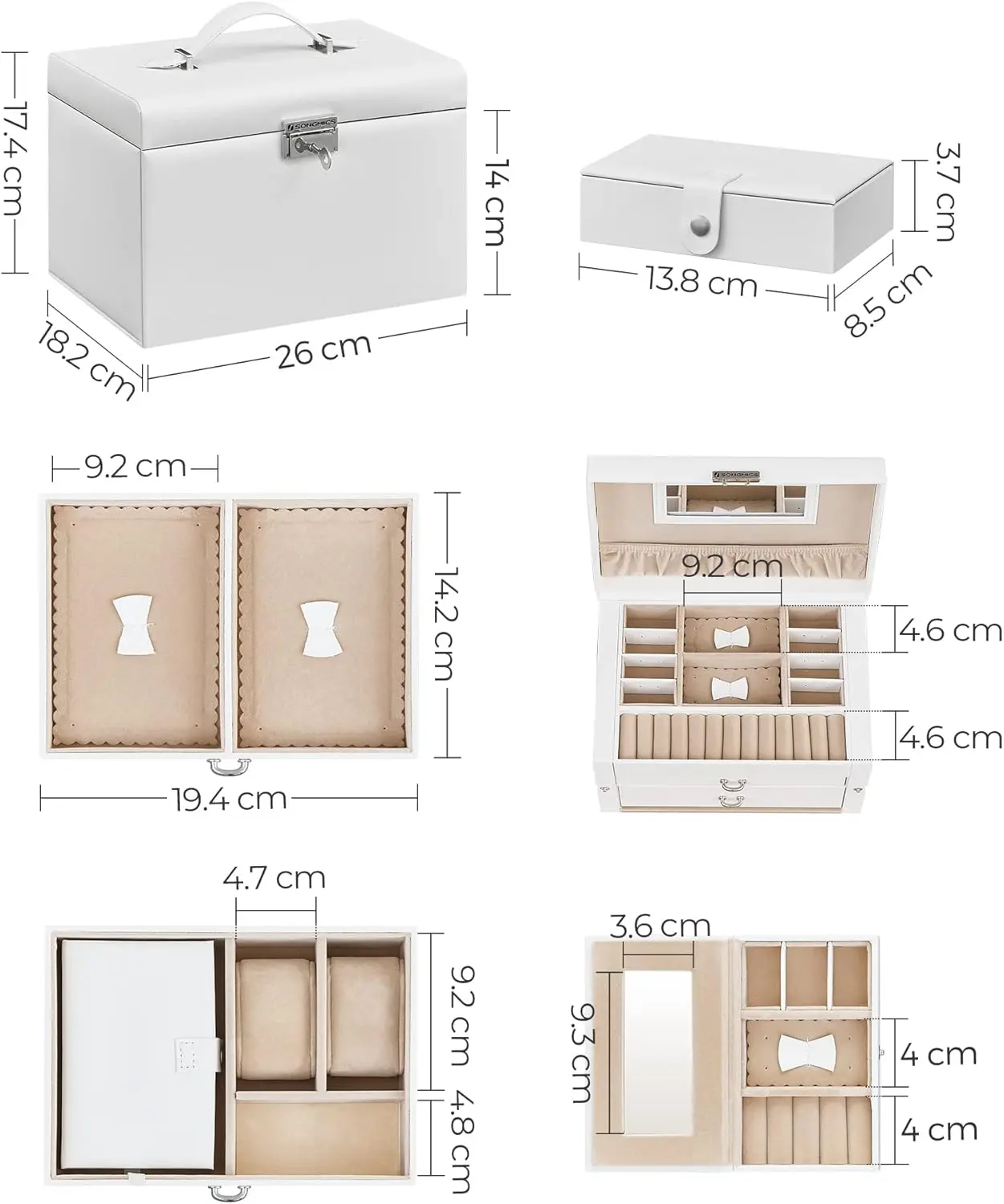 Органайзер для украшений Songmics JBC121W (Cloud White/Sand Beige)