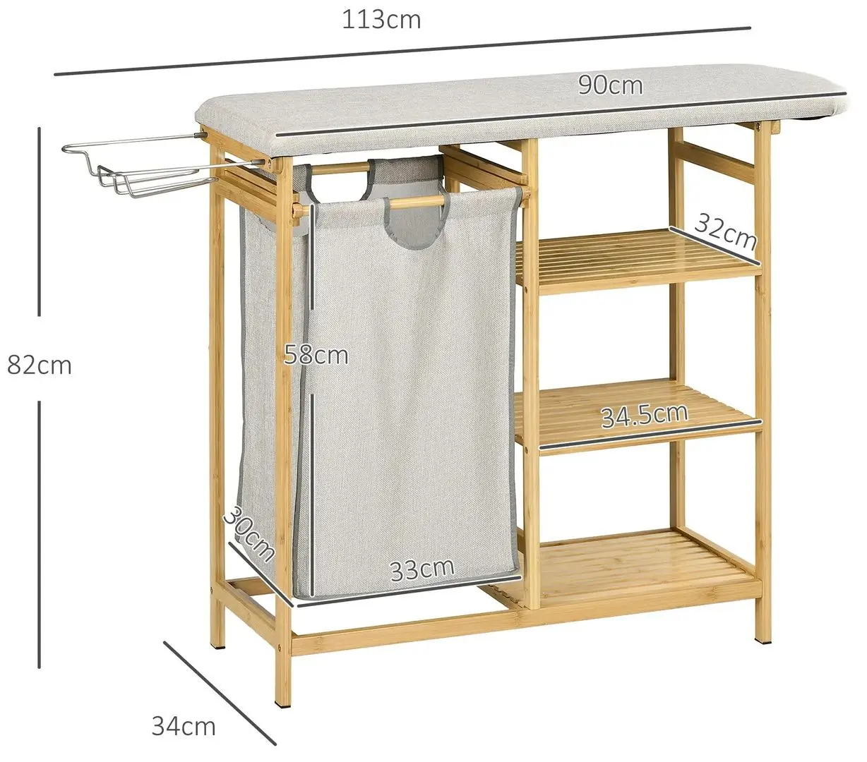 Masa de calcat Homcom 850-302V00ND 113x34x82 cm (Grey/Oak)