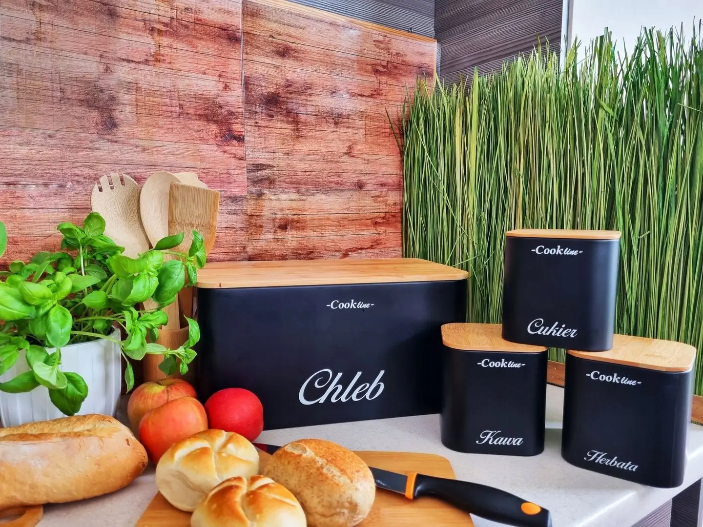Набор хлебница + 3 банки Cook Line Rafano NEL7113 (Black/Bamboo)