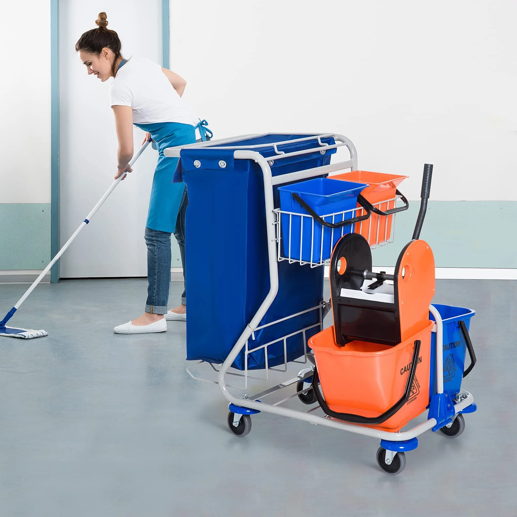 Carucior pentru curatenie Homcom 720-007 (Orange/Blue) - 5