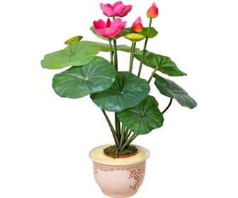 Planta artificiala Lotus 120cm (Green/Pink)