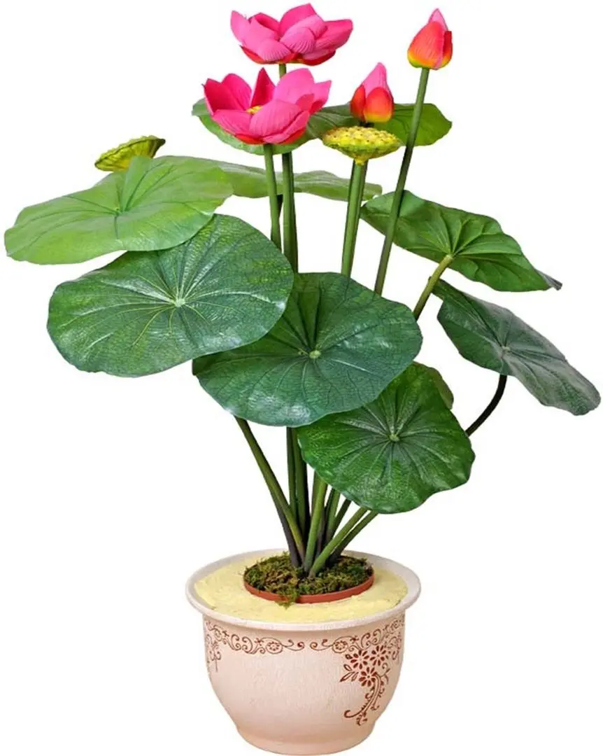 Planta artificiala Lotus 120cm (Green/Pink)