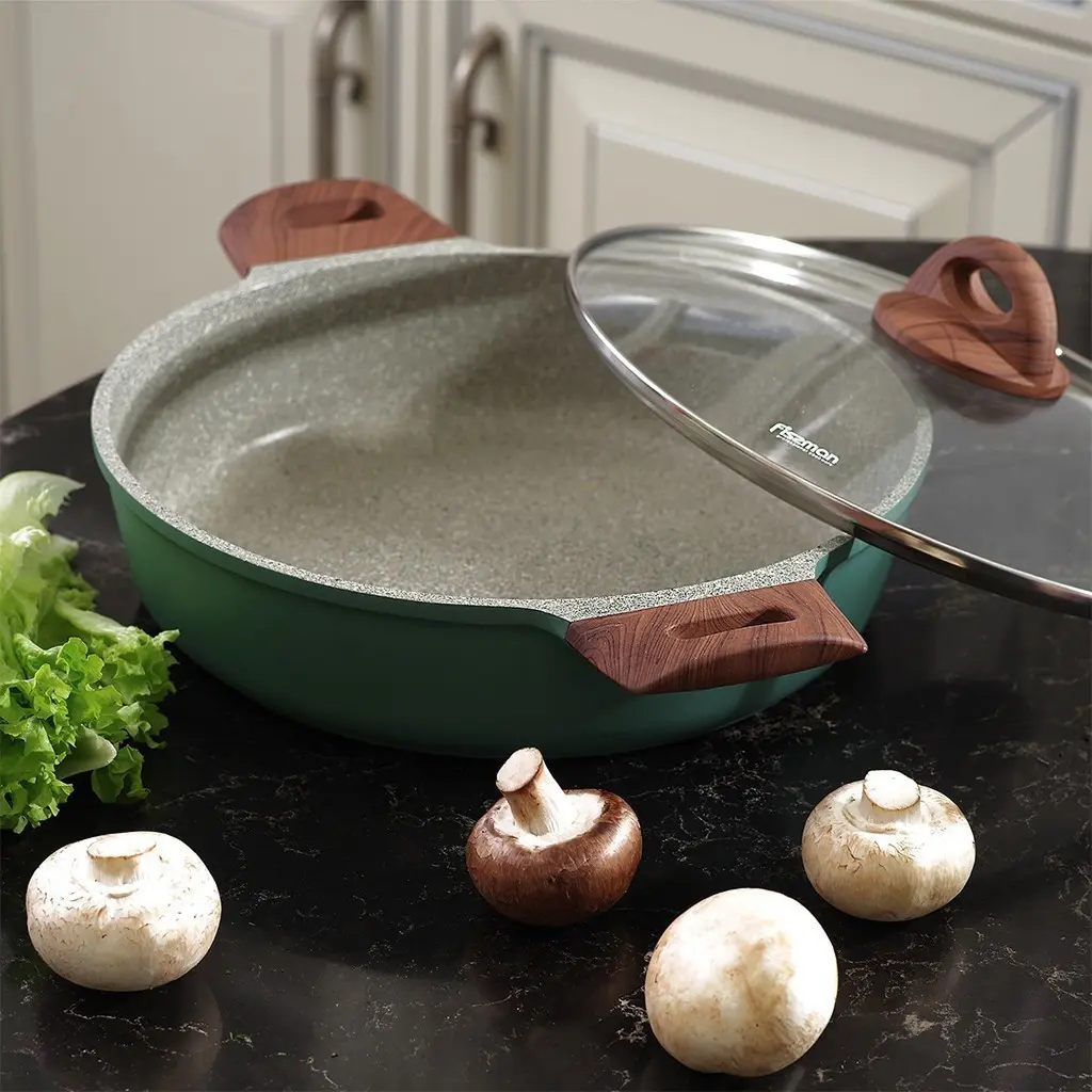 Tigaie saute cu capac Fissman Firenze 14280 (Green/Natural)