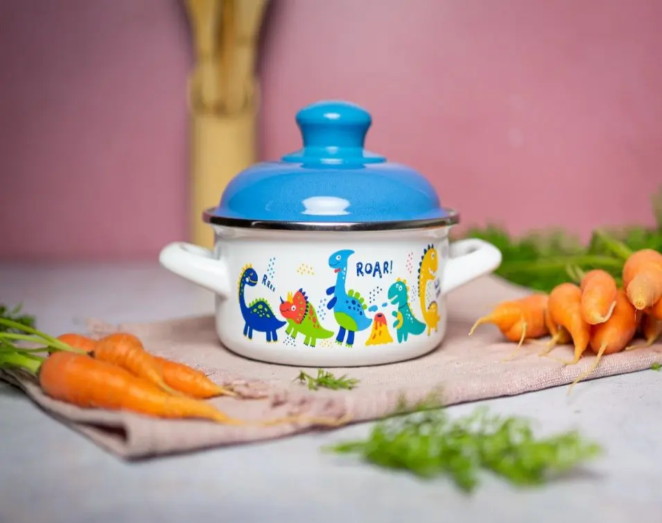 Cratita cu capac Metalac Dino 2L (White/Blue)