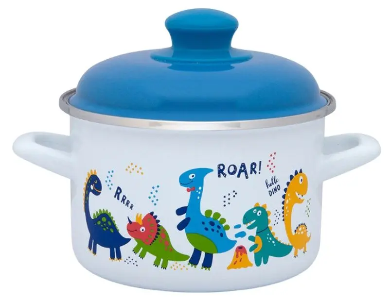 Cratita cu capac Metalac Dino 2L (White/Blue)