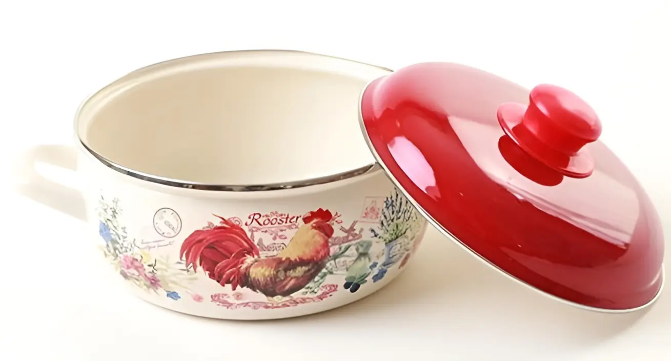 Oala cu capac Metalac Rooster 57029 2.2l (White/Red) - 2