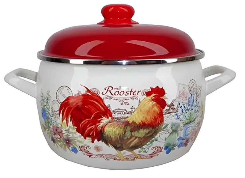 Oala cu capac Metalac Rooster 57029 2.2l (White/Red)