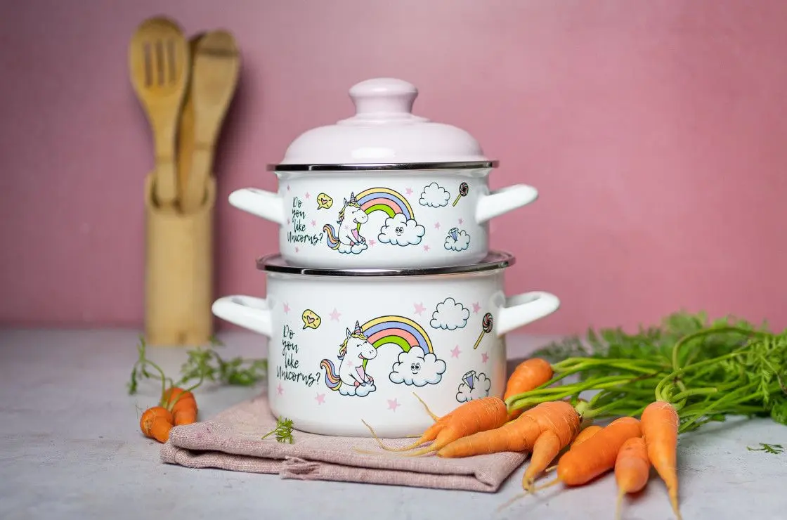 Cratita cu capac Metalac Unicorn 2L (White/Pink)