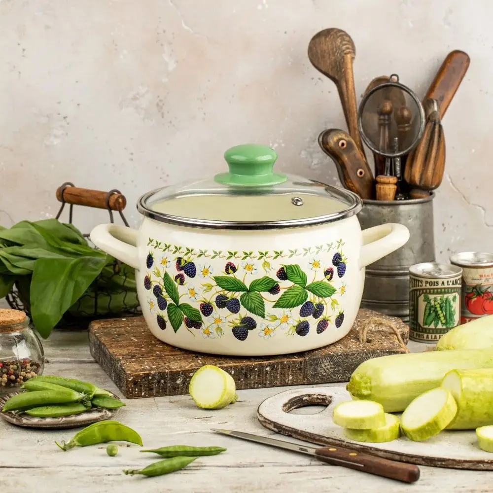 Кастрюля с крышкой Metrot Blackberry 5.7L (Beige/Green)