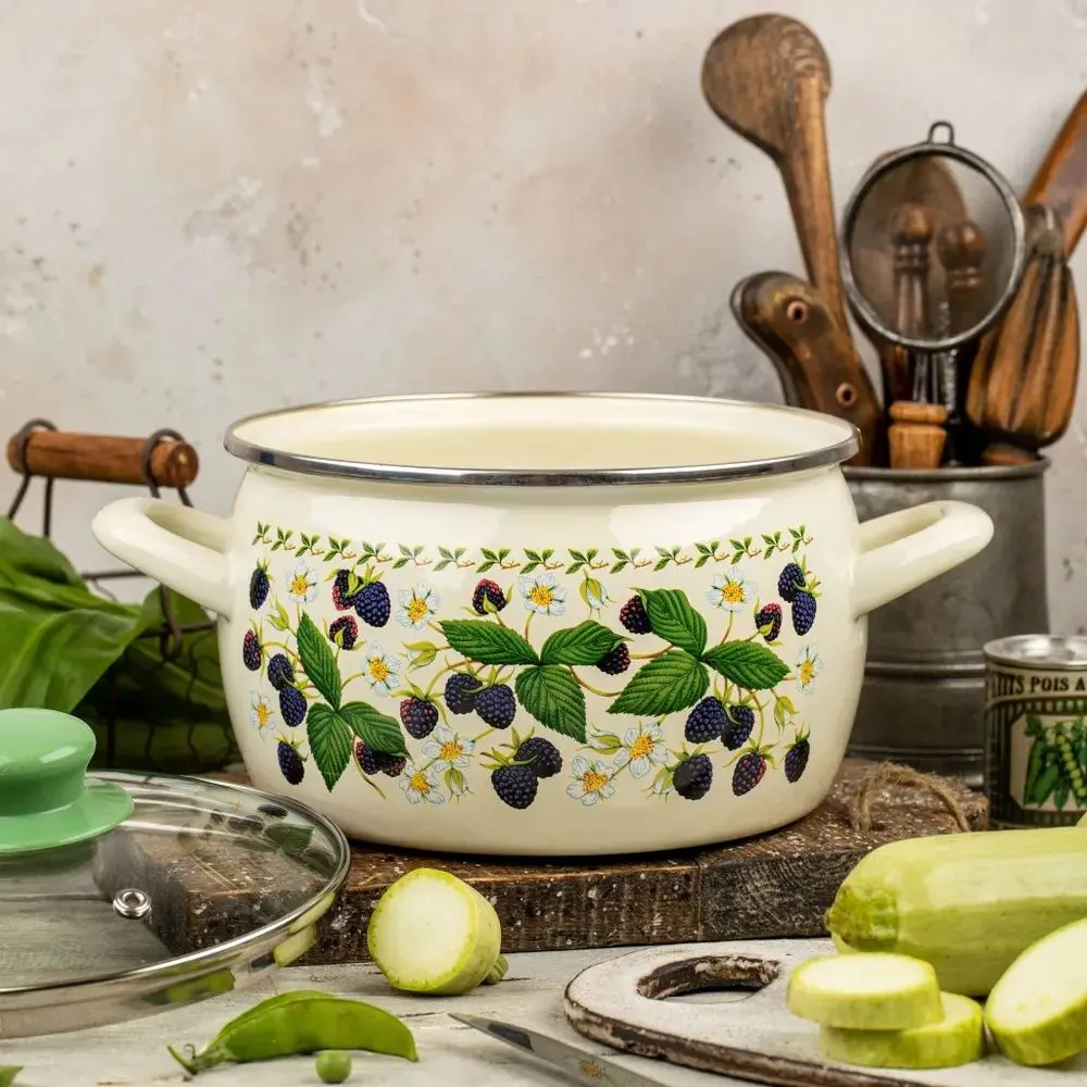 Кастрюля с крышкой Metrot Blackberry 5.7L (Beige/Green)