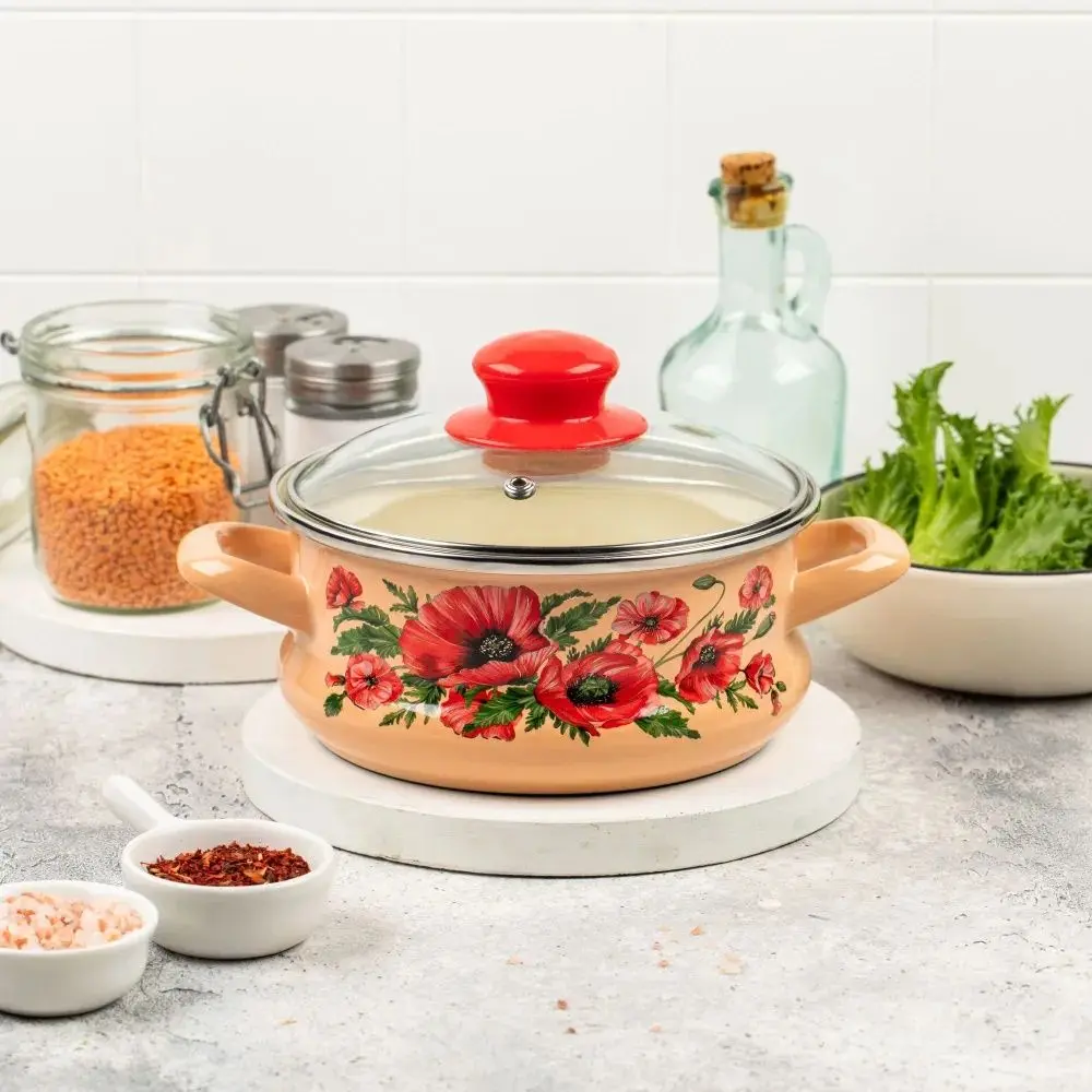 Oala cu capac Metrot Maki 1.5L (Beige/Red)