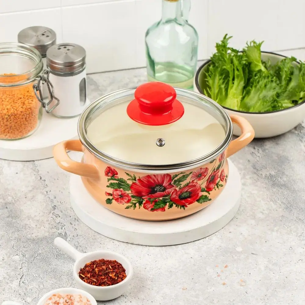 Oala cu capac Metrot Maki 1.5L (Beige/Red)