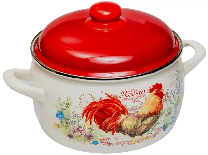 Кастрюля с крышкой Metrot Rooster 5.3L (White/Red)