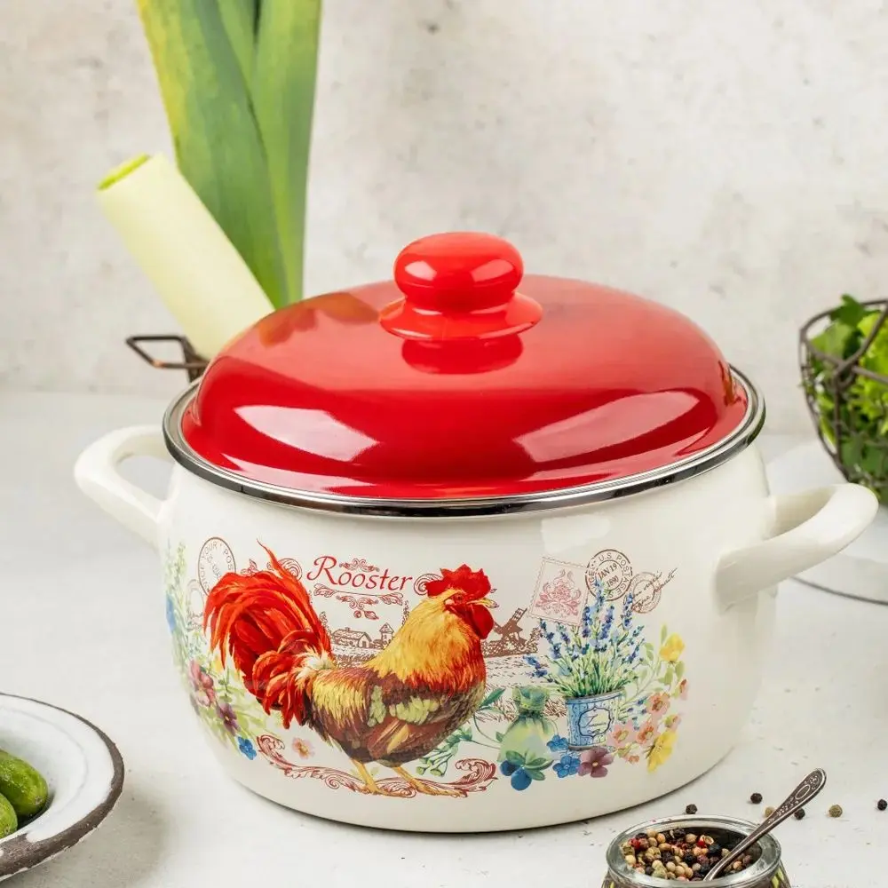 Кастрюля с крышкой Metrot Rooster 5.3L (White/Red)