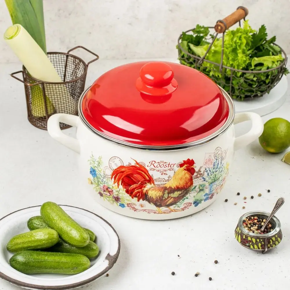 Кастрюля с крышкой Metrot Rooster 5.3L (White/Red)