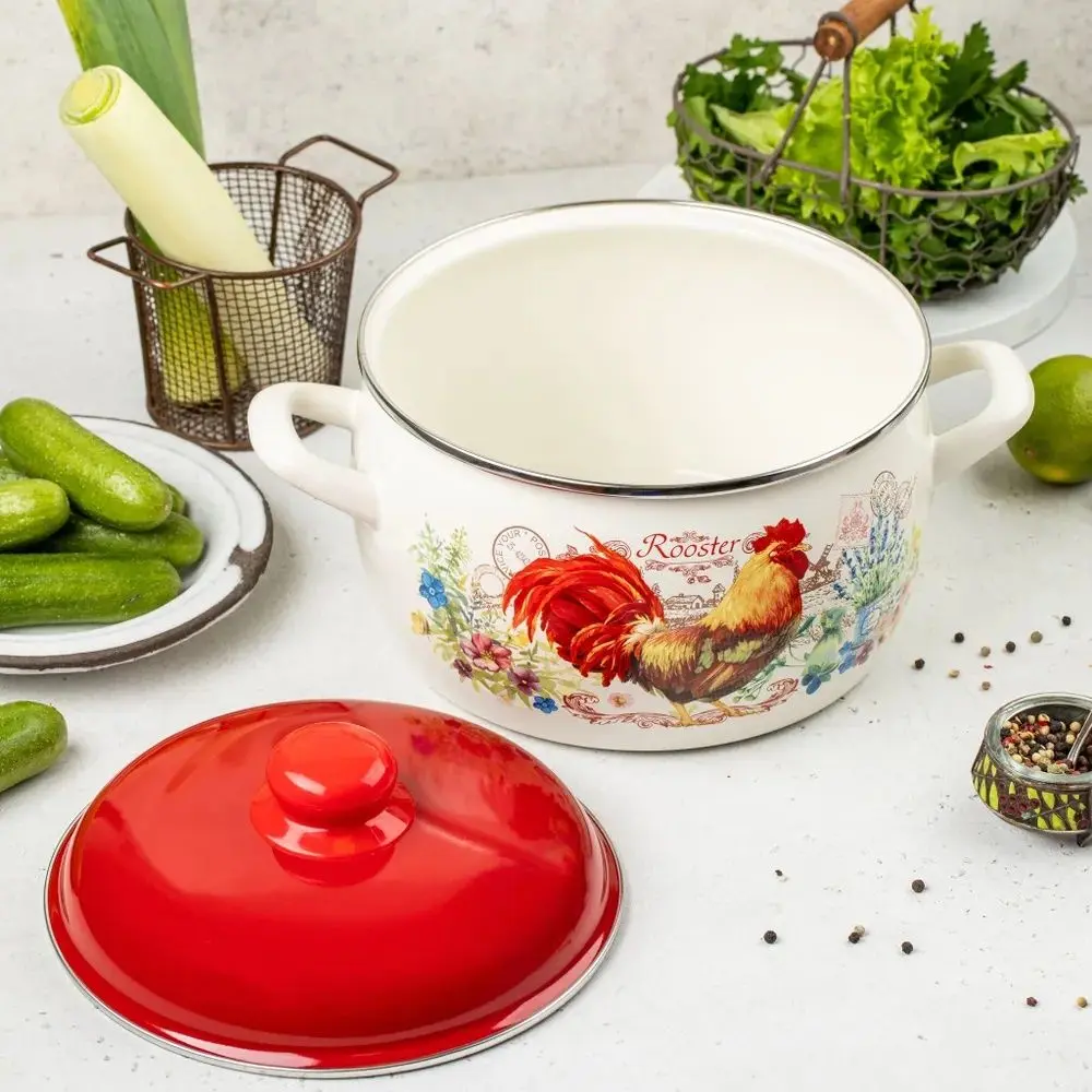 Кастрюля с крышкой Metrot Rooster 5.3L (White/Red)