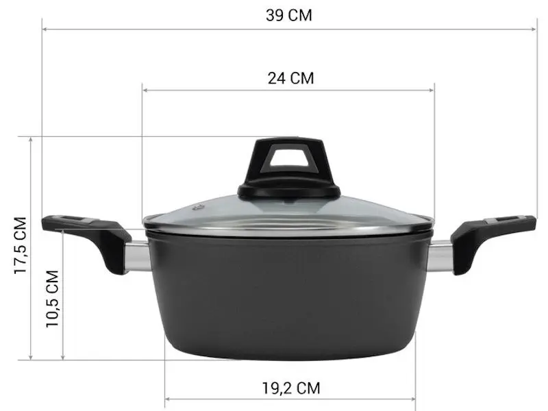 Oala cu capac Polaris Graphit-24C (Graphite)