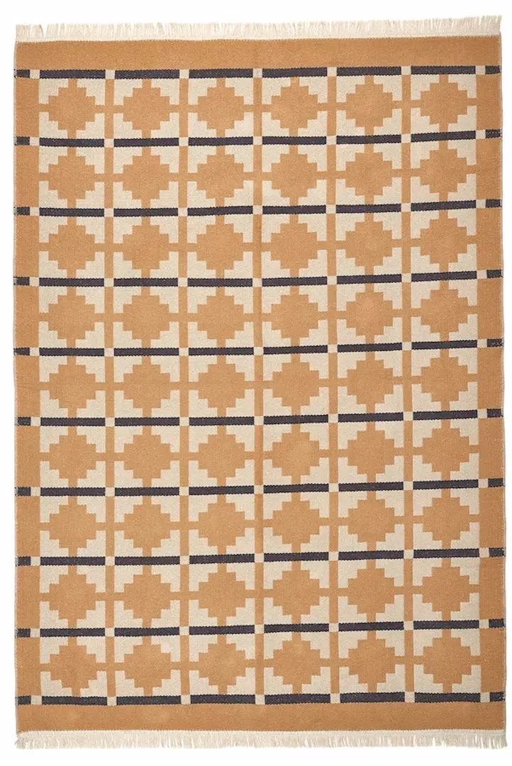 Covor tesatura plata Ikea Telegraflinje 200x300 (Galben-Bej) - 2