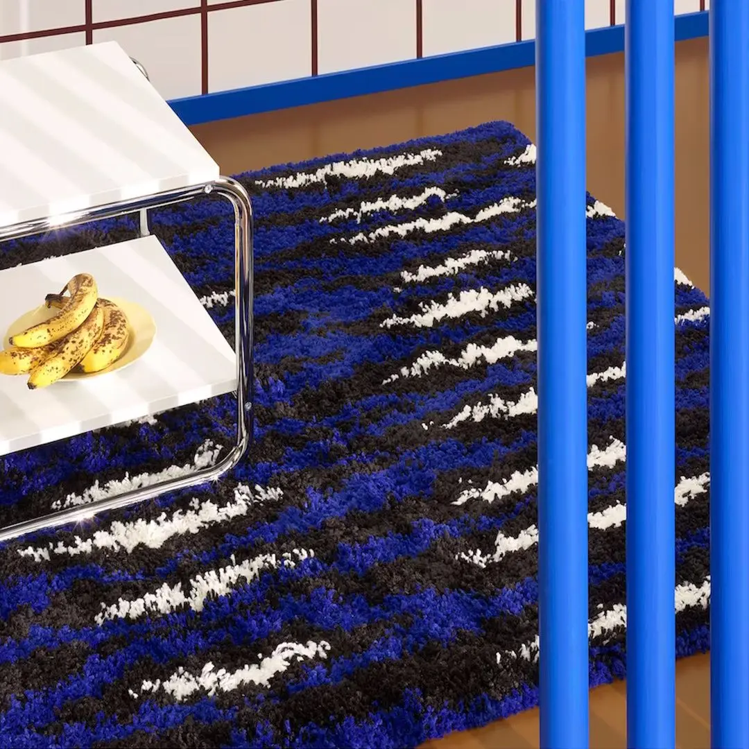 Ковер с длинным ворсом Ikea Bullerremsa 133x195 (Синий/Белый/Черный) - 4