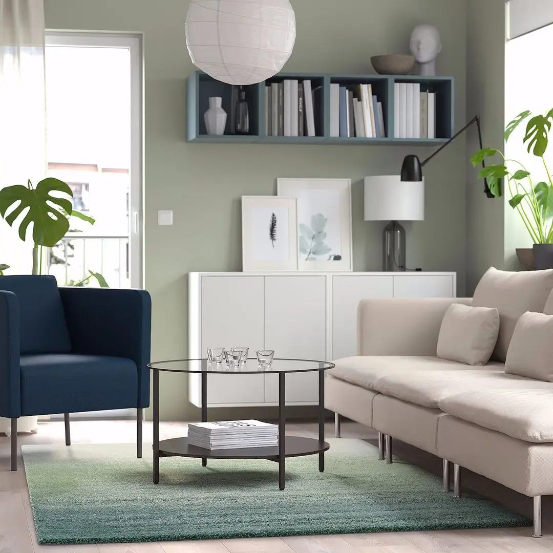 Covor cu fir lung Ikea Hotellrum 160x230 (Albastru/Verde-Alb) - 4