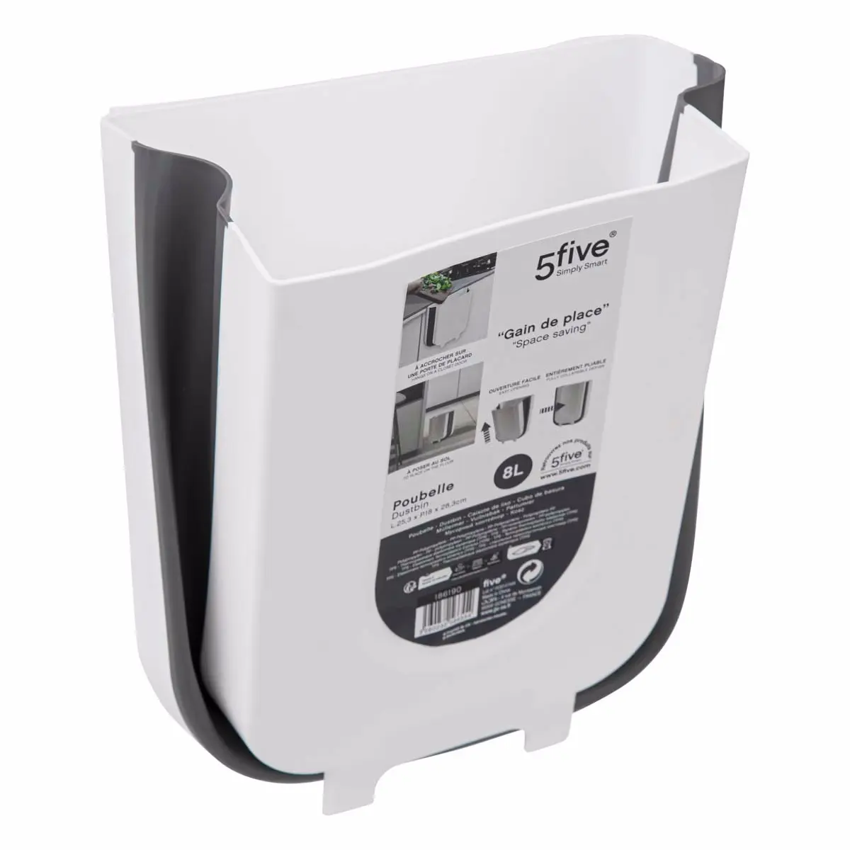 Мусорное ведро 5Five Space saving 8L (White/Gray)