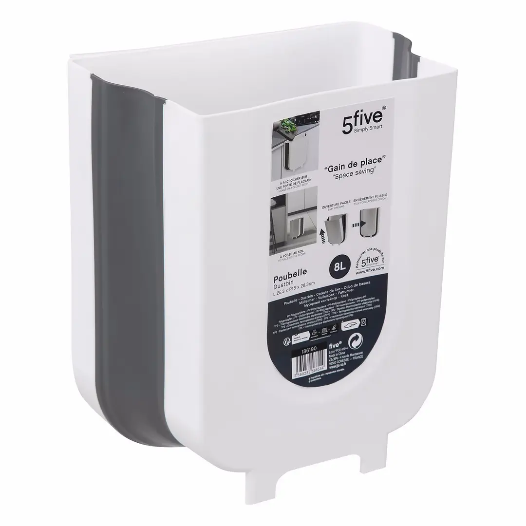 Мусорное ведро 5Five Space saving 8L (White/Gray)