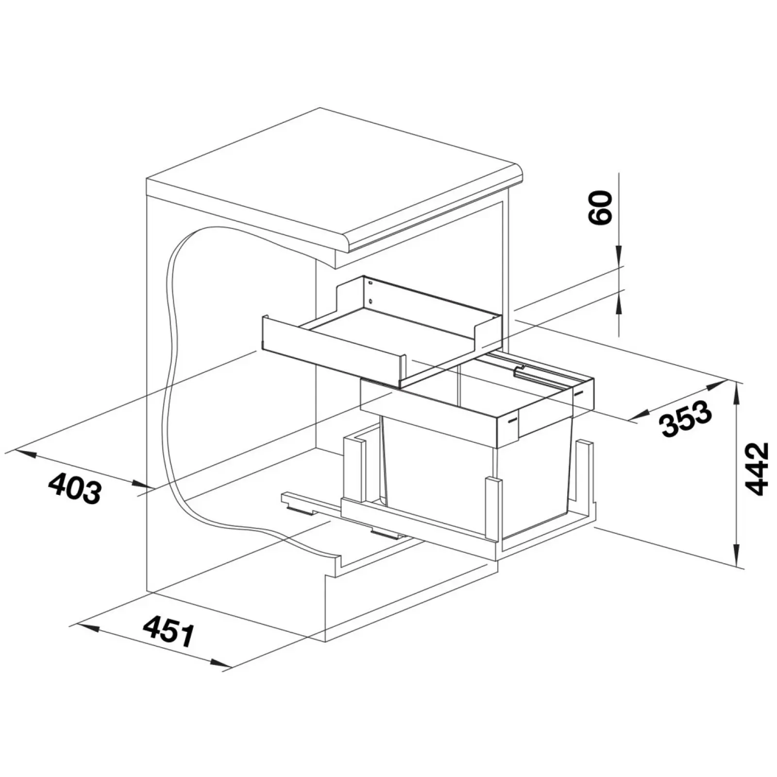 Cos de gunoi incorporabil Blanco Select II 40/1 Combi (Black) - 5
