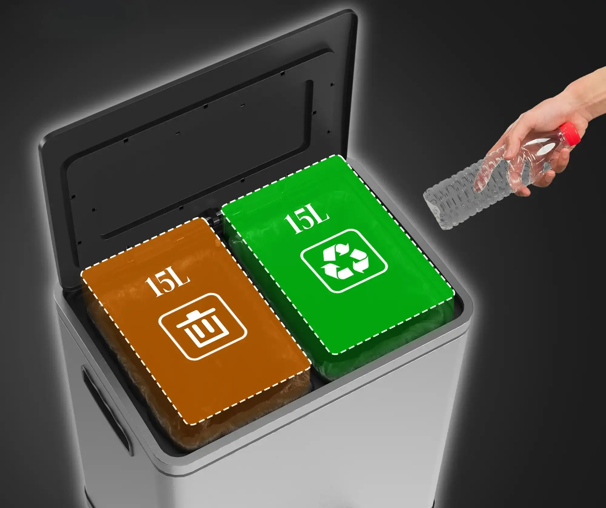 Мусорное ведро Homcom 851-038V00SR 30L (Silver) - 6