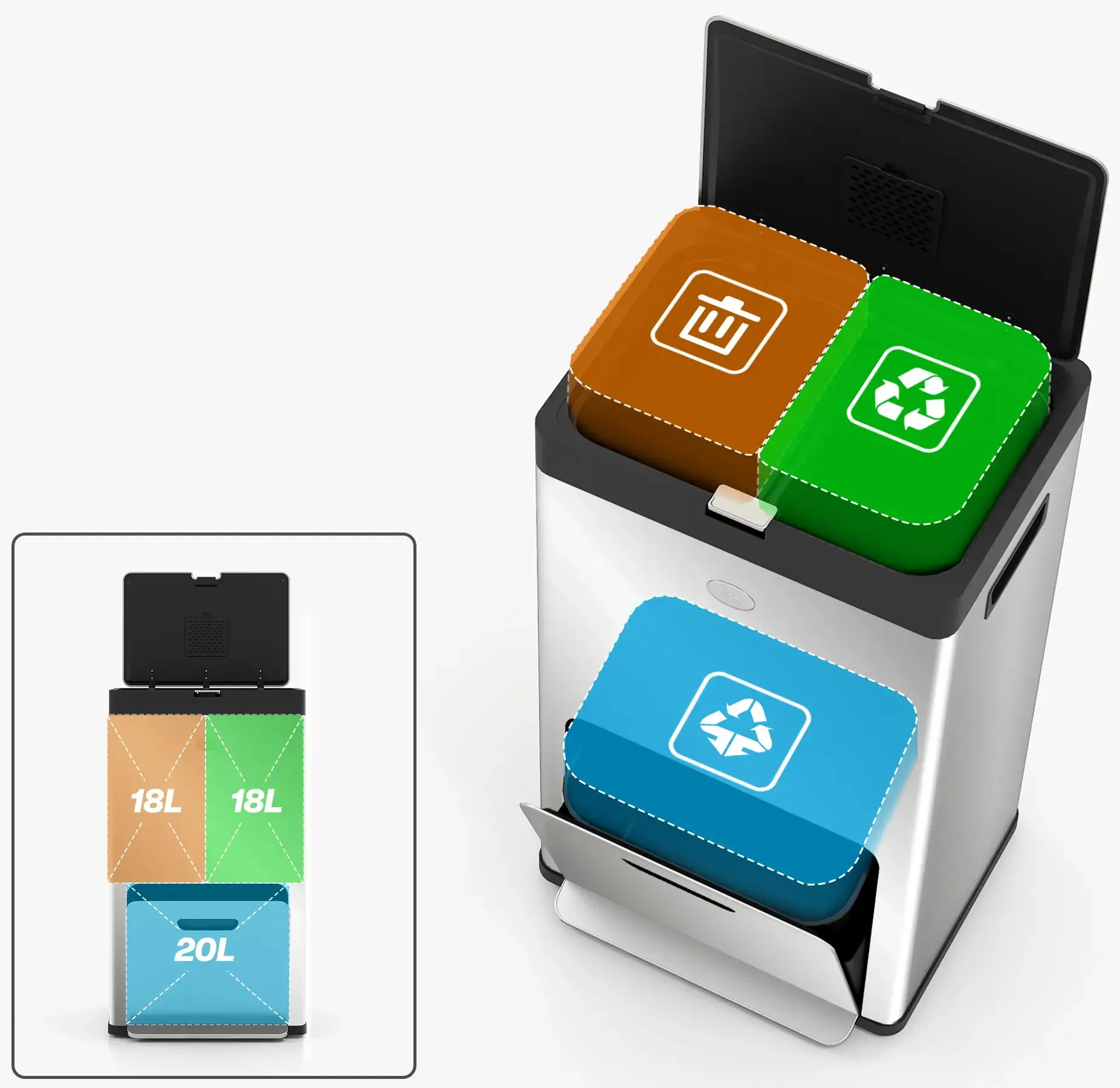 Мусорное ведро Homcom 851-042V00SR 56L (Silver) - 6