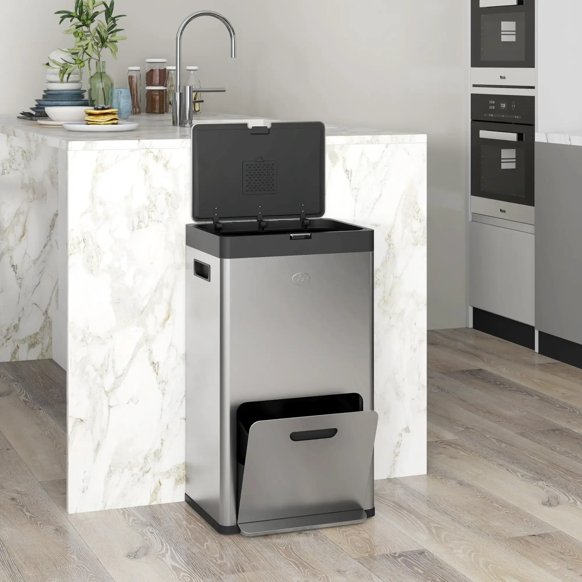 Мусорное ведро Homcom 851-042V00SR 56L (Silver) - 8