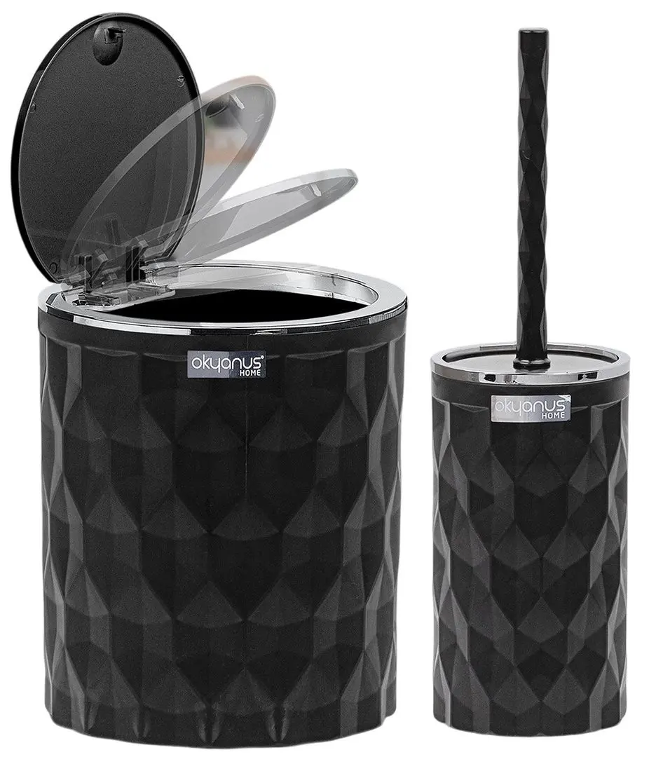 Набор мусорное ведро + ершик Okyanus Home Diamond OKY-469-1 (Black)